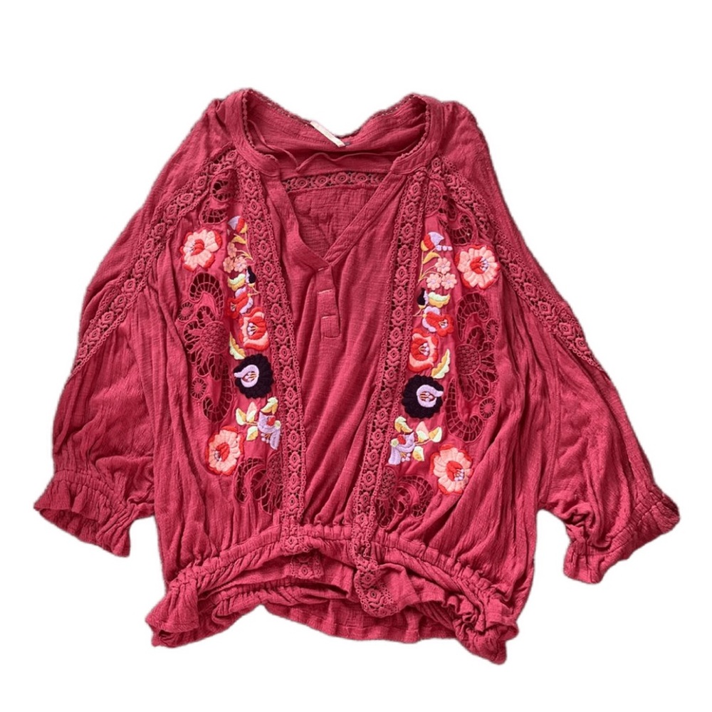 Free People Embroidered Boho Blouse